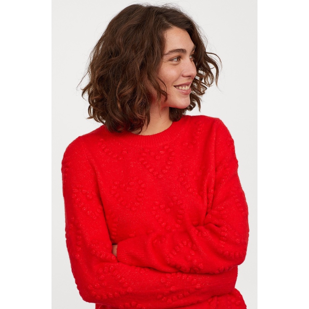 H&M Red Heart Pattern Knit Sweater